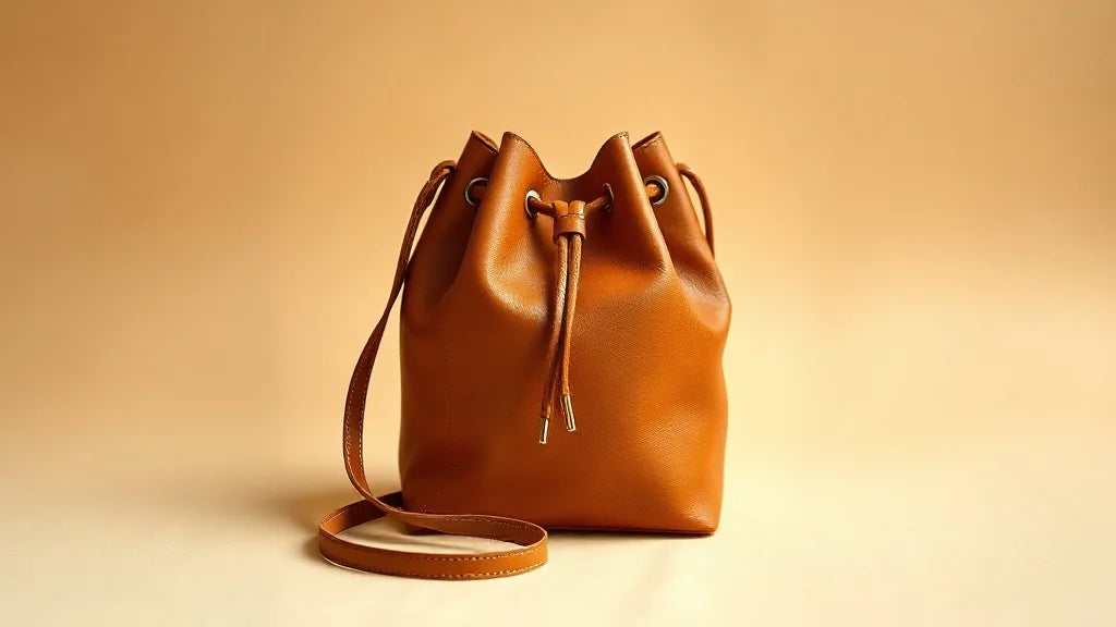 Sac seau en cuir pour femme sur fond neutre chaleureux